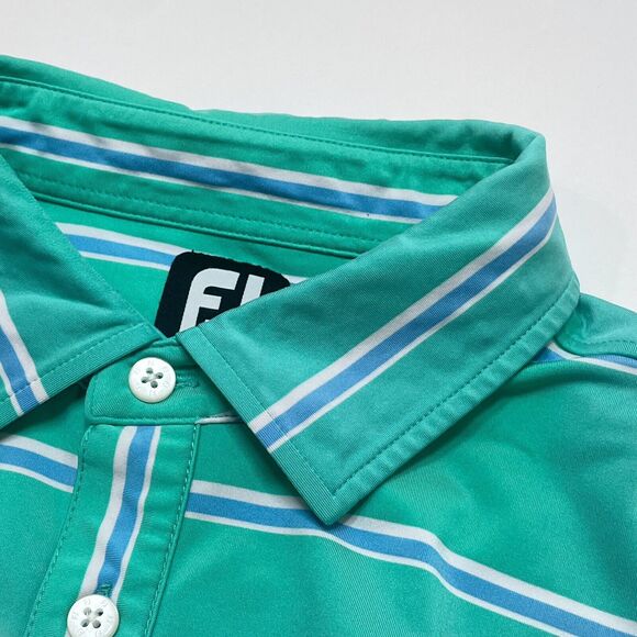 FootJoy Golf Polo Shirt Men Size Large Green Blue Striped Legends Resort Myrtle - Picture 5 of 13